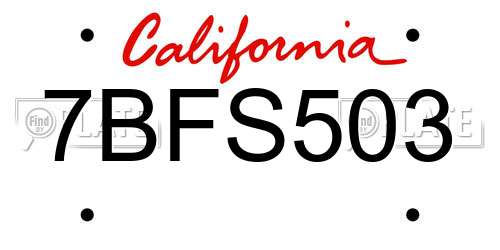 7BFS503 California License Plate