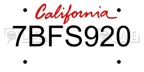 7BFS920 California License Plate