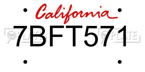 7BFT571 California License Plate