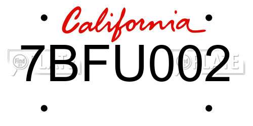 7BFU002 California License Plate