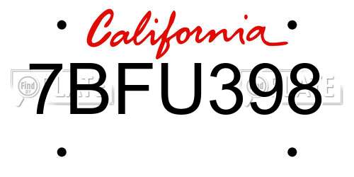 7BFU398 California License Plate