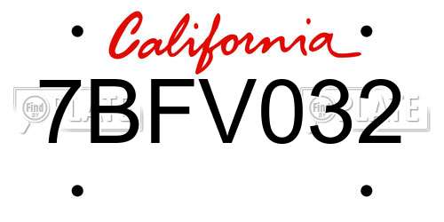 7BFV032 California License Plate