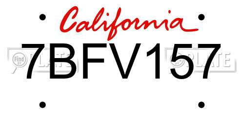 7BFV157 California License Plate