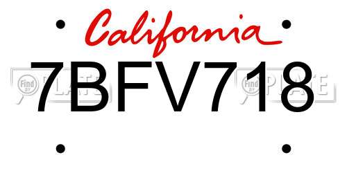7BFV718 California License Plate