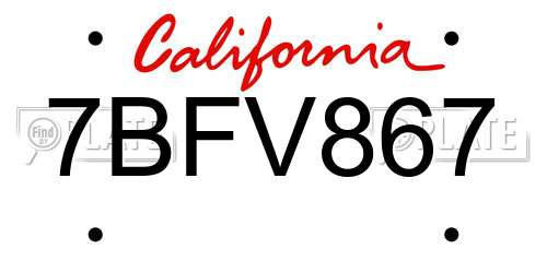 7BFV867 California License Plate