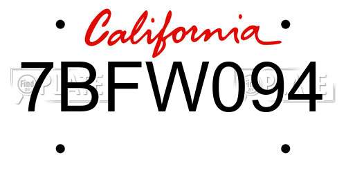 7BFW094 California License Plate