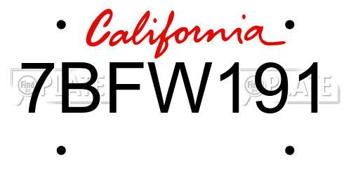 7BFW191 California License Plate