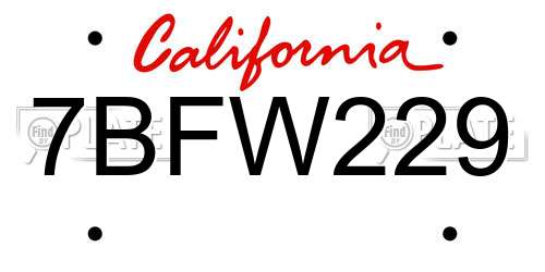7BFW229 California License Plate