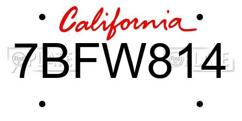 7BFW814 California License Plate