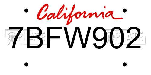 7BFW902 California License Plate