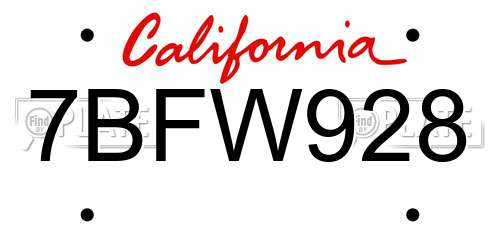 7BFW928 California License Plate
