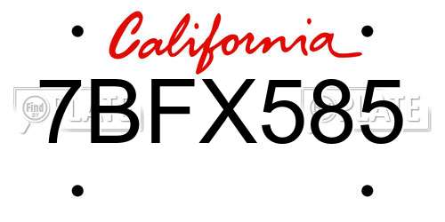 7BFX585 California License Plate