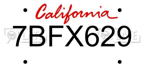 7BFX629 California License Plate