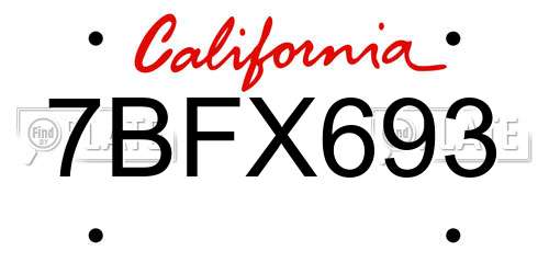 7BFX693 California License Plate