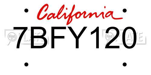 7BFY120 California License Plate