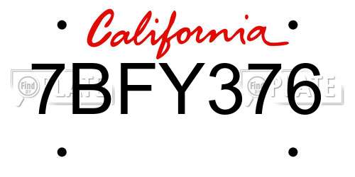 7BFY376 California License Plate
