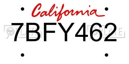 7BFY462 California License Plate