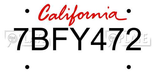 7BFY472 California License Plate