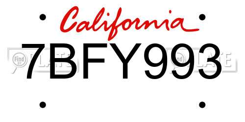 7BFY993 California License Plate