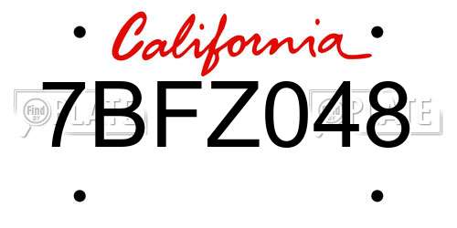 7BFZ048 California License Plate