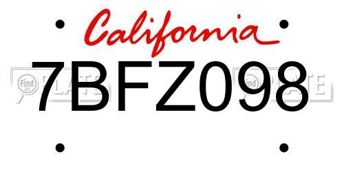 7BFZ098 California License Plate