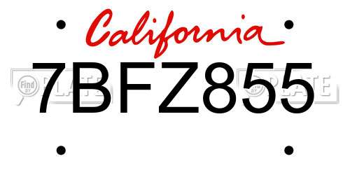 7BFZ855 California License Plate