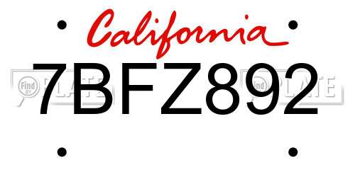 7BFZ892 California License Plate