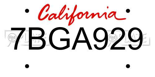 7BGA929 California License Plate