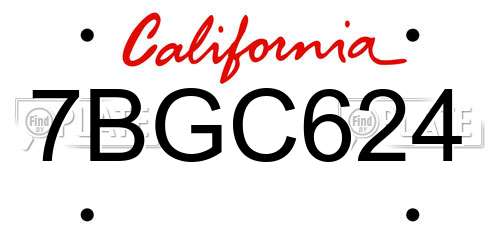 7BGC624 California License Plate
