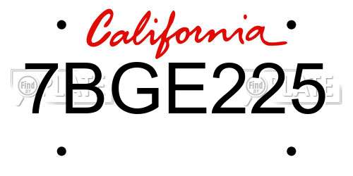 7BGE225 California License Plate