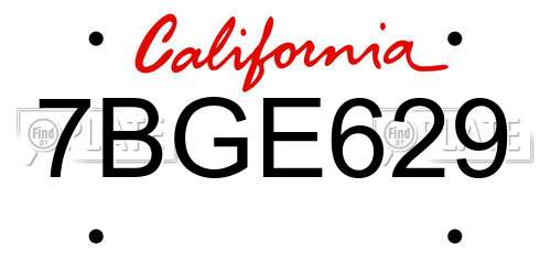 7BGE629 California License Plate