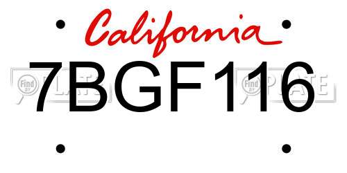 7BGF116 California License Plate