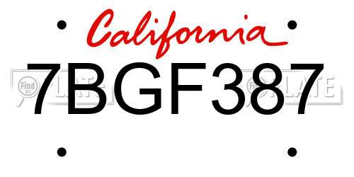 7BGF387 California License Plate