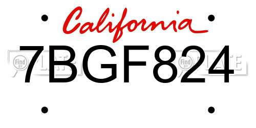 7BGF824 California License Plate