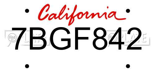 7BGF842 California License Plate