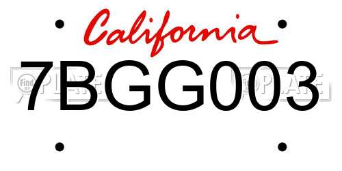 7BGG003 California License Plate