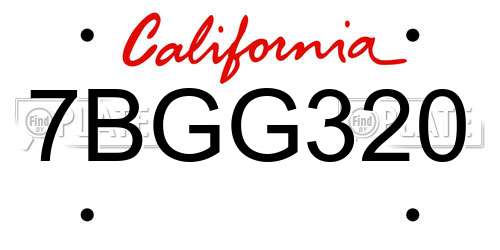 7BGG320 California License Plate