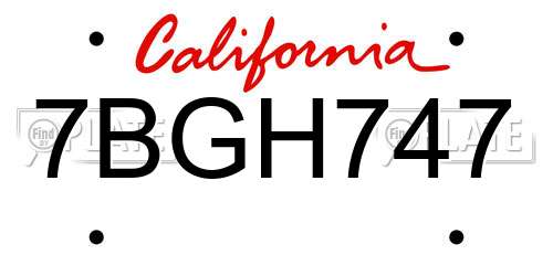 7BGH747 California License Plate