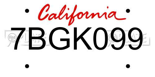 7BGK099 California License Plate
