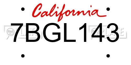7BGL143 California License Plate