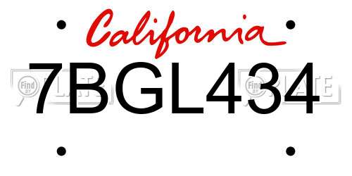 7BGL434 California License Plate