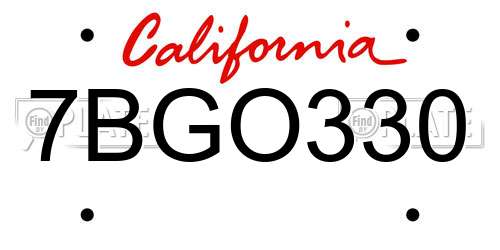7BGO330 California License Plate