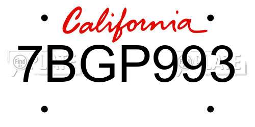 7BGP993 California License Plate