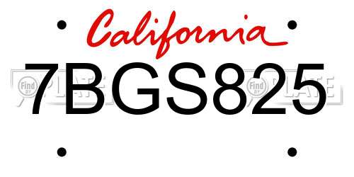 7BGS825 California License Plate
