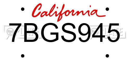 7BGS945 California License Plate