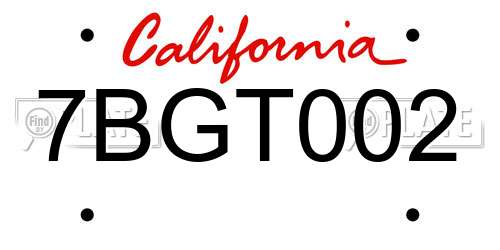 7BGT002 California License Plate
