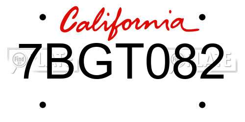 7BGT082 California License Plate