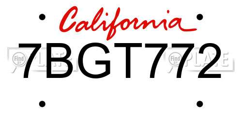 7BGT772 California License Plate