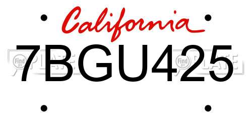 7BGU425 California License Plate