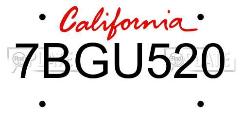 7BGU520 California License Plate